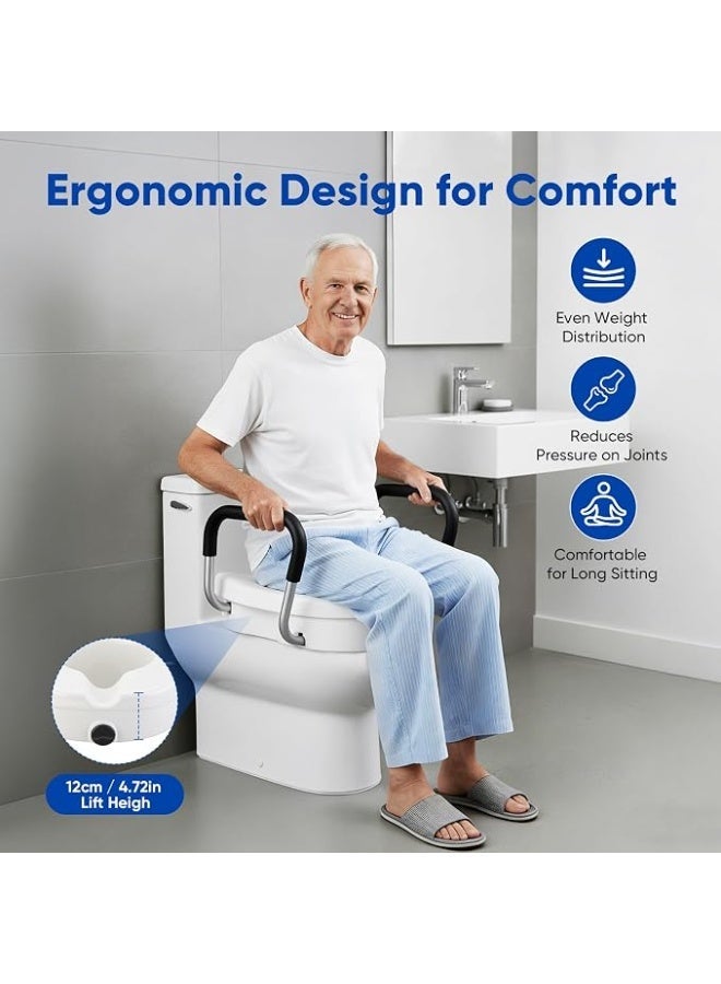 Raised toilet seat with handles, 4.7 inches high, with lid and aluminum handles covered in polyurethane, adjustable width. - Image 5