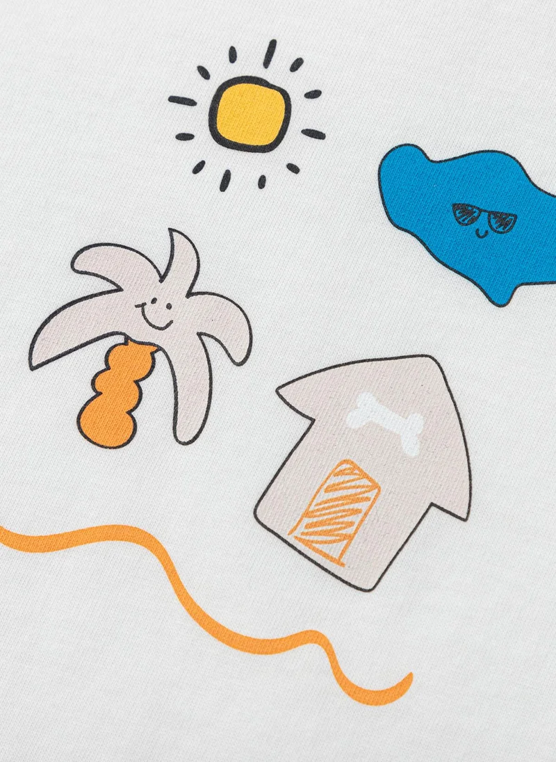 Balabala White Toddler Unisex Round v-neck short-sleeved T-shirt  | Best Price UAE