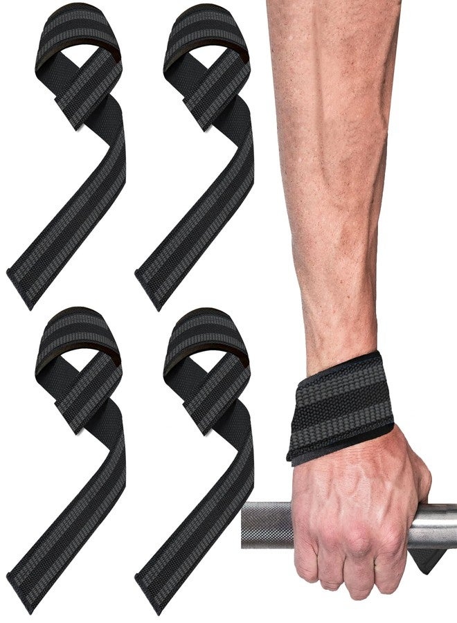 IMAGERIO 4 Pack Lifting Wrist Straps for Weightlifting, Lifting Straps for Gym Strength Training,Deadlifts,Workout, Men & Women Neoprene-padded Wrist Cushion Cotton Lift Straps with Anti-Skid Silicone -Black - Image 1
