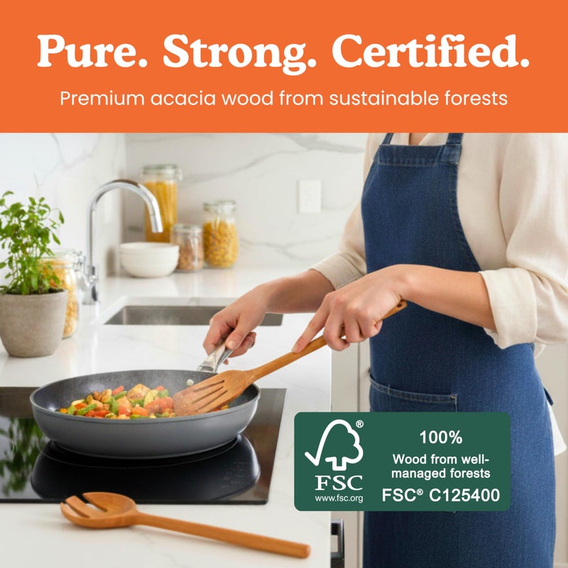 Ziruma Non-Toxic Cooking Utensils â€“ 6-Piece Kitchen Utensils Set, Glue-Free & One-Piece Wooden Spoons for Cooking, Natural Wooden Utensil Set with Plant-Based Finish, Free of Forever Chemicals - Image 4