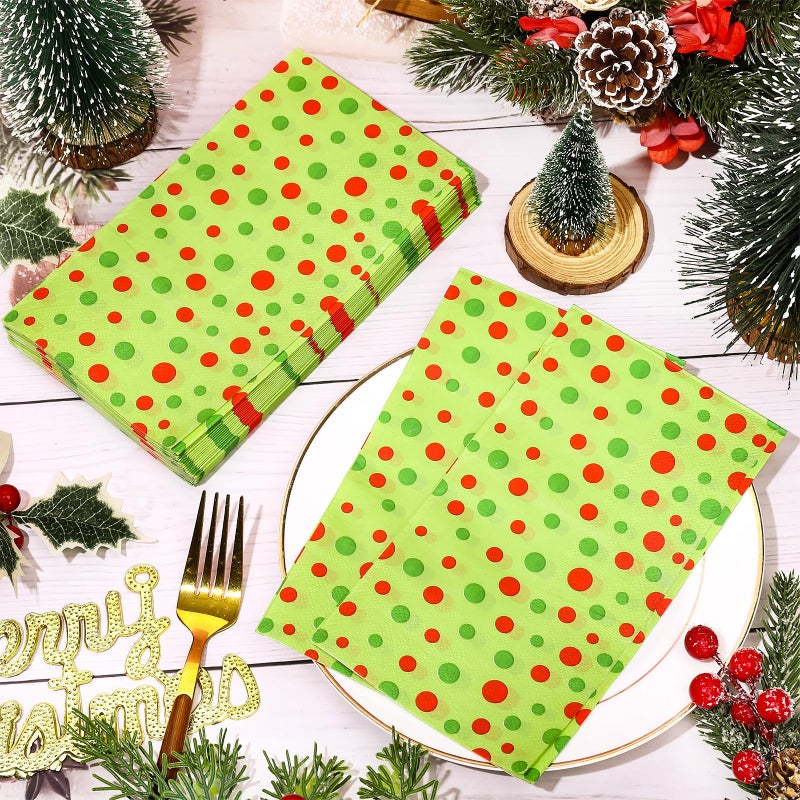 AnyDesign 80Pcs Christmas Guest Napkins Red Green Xmas Polka Dots Disposable Dinner Hand Towel Paper Napkins for Bathroom Wedding Birthday Party Table Supplies - Image 4