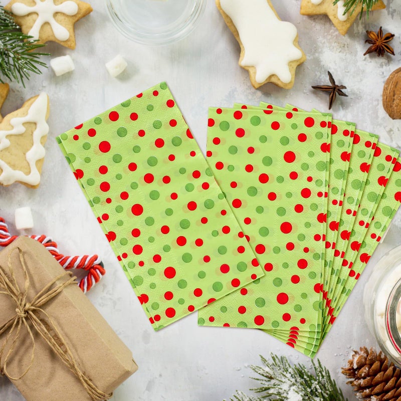 AnyDesign 80Pcs Christmas Guest Napkins Red Green Xmas Polka Dots Disposable Dinner Hand Towel Paper Napkins for Bathroom Wedding Birthday Party Table Supplies - Image 5