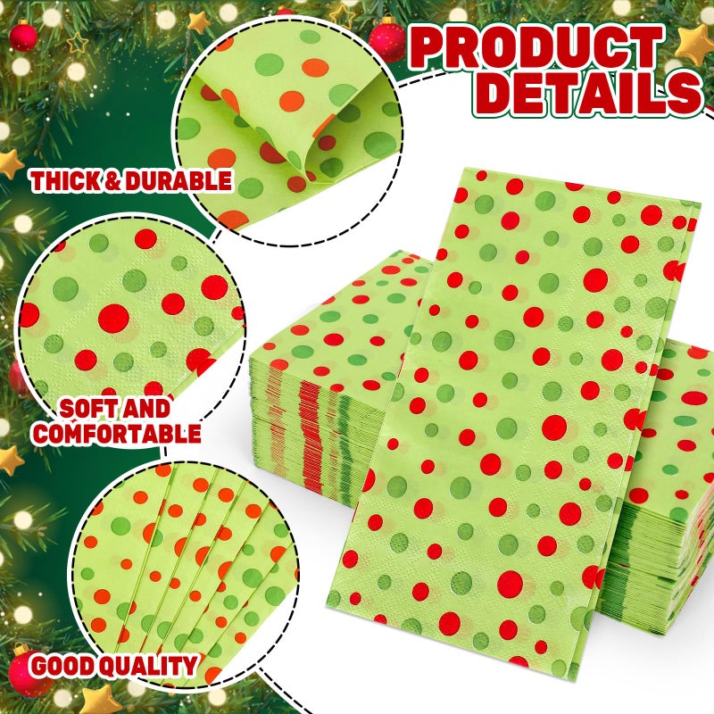 AnyDesign 80Pcs Christmas Guest Napkins Red Green Xmas Polka Dots Disposable Dinner Hand Towel Paper Napkins for Bathroom Wedding Birthday Party Table Supplies - Image 3