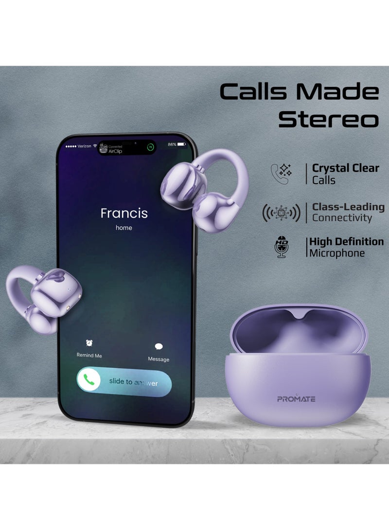 بروميت Promate True Wireless Earbuds with OWS Technology, Touch Control, Ergonomic Open-Ear Clip Design, 28-Hour Playtime, 500mAh Charging Case, IPX4 Water-Resistance Purple - Image 4