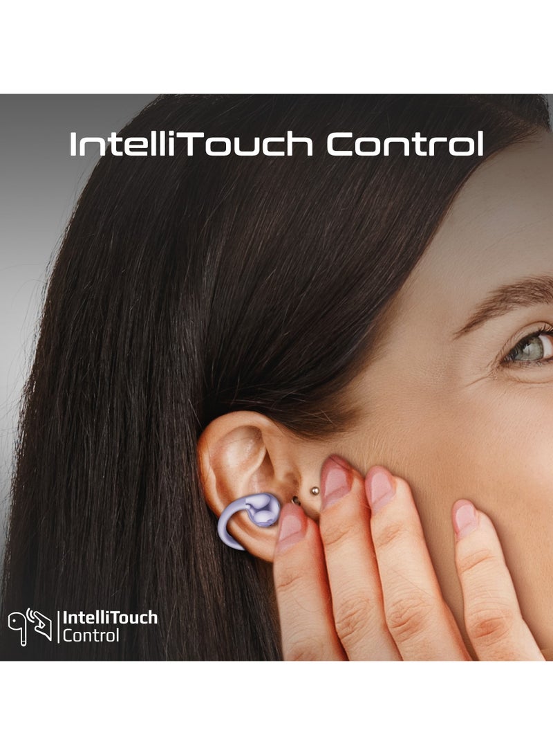 بروميت Promate True Wireless Earbuds with OWS Technology, Touch Control, Ergonomic Open-Ear Clip Design, 28-Hour Playtime, 500mAh Charging Case, IPX4 Water-Resistance Purple - Image 3
