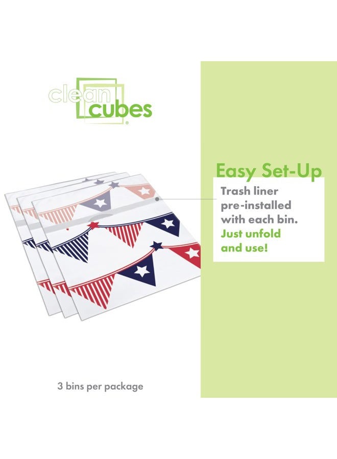Clean Cubes 13 Gallon Trash Cans & Recycle Bins for Sanitary Garbage Disposal. Disposable Containers for Parties, Events, Recycling, and More. 3 Pack (USA Flag) - Image 3