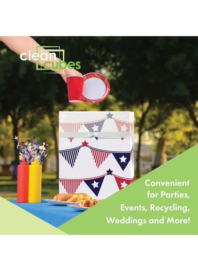 Clean Cubes 13 Gallon Trash Cans & Recycle Bins for Sanitary Garbage Disposal. Disposable Containers for Parties, Events, Recycling, and More. 3 Pack (USA Flag) - Image 2