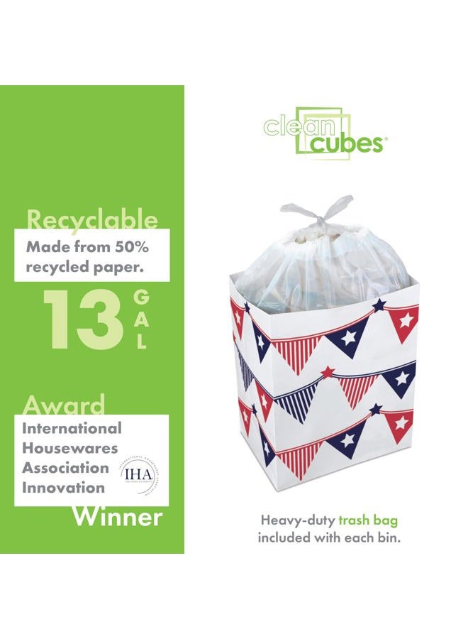 Clean Cubes 13 Gallon Trash Cans & Recycle Bins for Sanitary Garbage Disposal. Disposable Containers for Parties, Events, Recycling, and More. 3 Pack (USA Flag) - Image 5