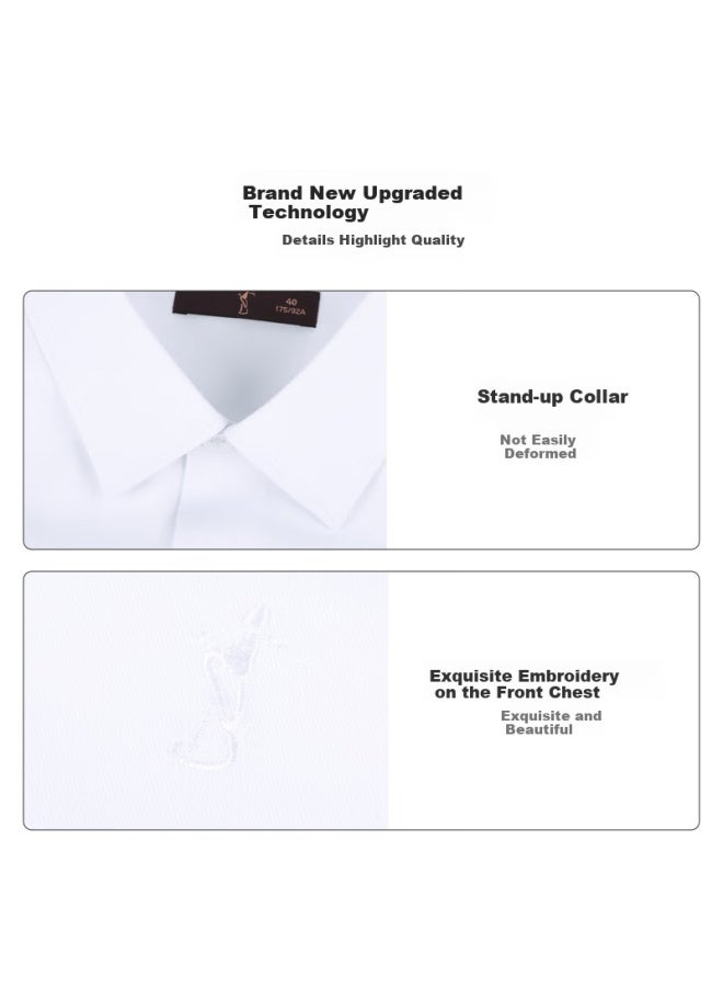Tries Men's Long-sleeve Shirt, Modal Silk Business Solid Color Embroidered Professional White Shirt, Oriental Minimalist Luxury Style - Image 2