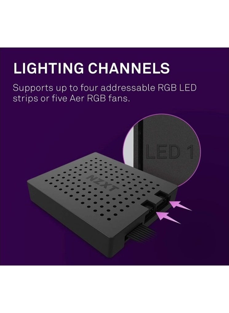 ان زد اكس تي وحدة تحكم RGB والمروحة، قناتا إضاءة RGB، ثلاث قنوات مروحة رقمية، مدعومة ببرنامج CAM V4، تثبيت مغناطيسي/فيلكرو، وحدة تحكم إضاءة داخلية للكمبيوتر الشخصي - أسود | AC-2RGBC-B1 - Image 2