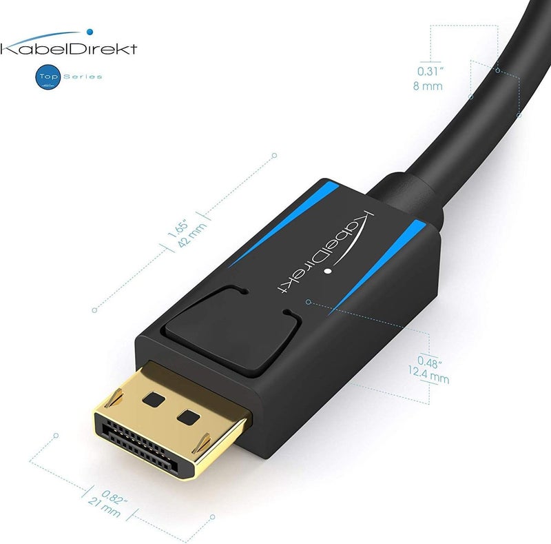 KabelDirekt – كابل DisplayPort 4K و8K، 240 هرتز – 5 متر – متوفر بأطوال 1-5 متر – كابل DP لجميع توصيلات DisplayPort (DP 1.4، يحقق 8K@60 هرتز على أجهزة الكمبيوتر الشخصية وأجهزة الكمبيوتر المحمولة وشاشات الألعاب، أسود) - Image 3