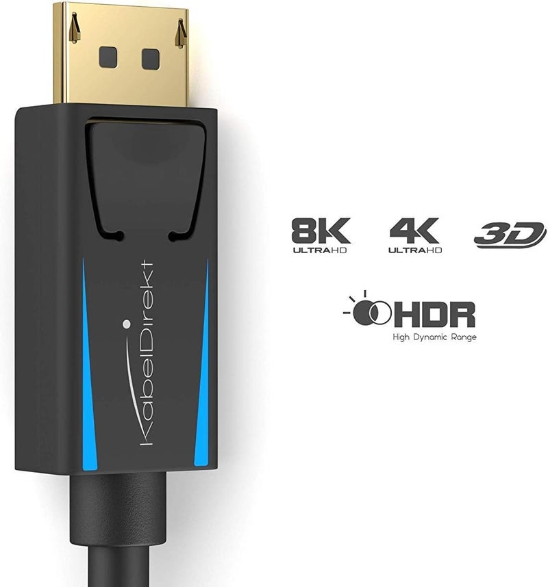 KabelDirekt – كابل DisplayPort 4K و8K، 240 هرتز – 5 متر – متوفر بأطوال 1-5 متر – كابل DP لجميع توصيلات DisplayPort (DP 1.4، يحقق 8K@60 هرتز على أجهزة الكمبيوتر الشخصية وأجهزة الكمبيوتر المحمولة وشاشات الألعاب، أسود) - Image 4