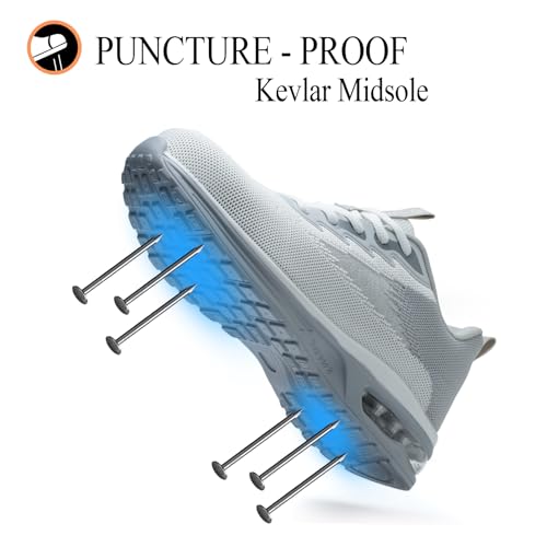 LANSNBO Steel Toe Shoes for Women Lightweight Breathable Safety Work Sneakers Non Slip Puncture Proof Utility Slip On Footwear for Industrial Construction（Hui Bai 38 - Image 3