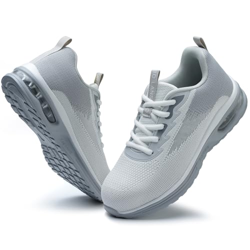 LANSNBO Steel Toe Shoes for Women Lightweight Breathable Safety Work Sneakers Non Slip Puncture Proof Utility Slip On Footwear for Industrial Construction（Hui Bai 38 - Image 1