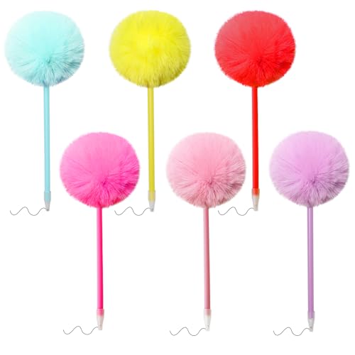 SBYURE Pom Pom Ballpoint Pen 6 Pack Fluffy Pen Cute Pens Fuzzy Pens for Office,Black Ink,Pink,Purple,Yellow,Green,Red, Light Pink - Image 1