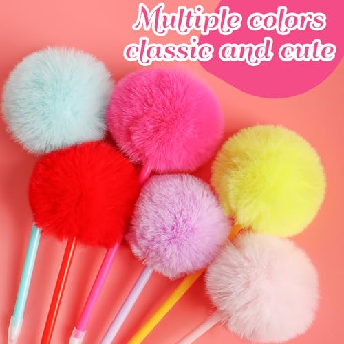 SBYURE Pom Pom Ballpoint Pen 6 Pack Fluffy Pen Cute Pens Fuzzy Pens for Office,Black Ink,Pink,Purple,Yellow,Green,Red, Light Pink - Image 4