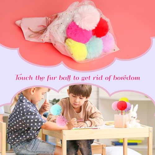 SBYURE Pom Pom Ballpoint Pen 6 Pack Fluffy Pen Cute Pens Fuzzy Pens for Office,Black Ink,Pink,Purple,Yellow,Green,Red, Light Pink - Image 5