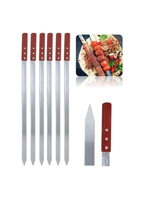 Atraux 6 Pcs Long BBQ Skewers Set, Stainless Steel Turkish Skewers With Wooden Handle