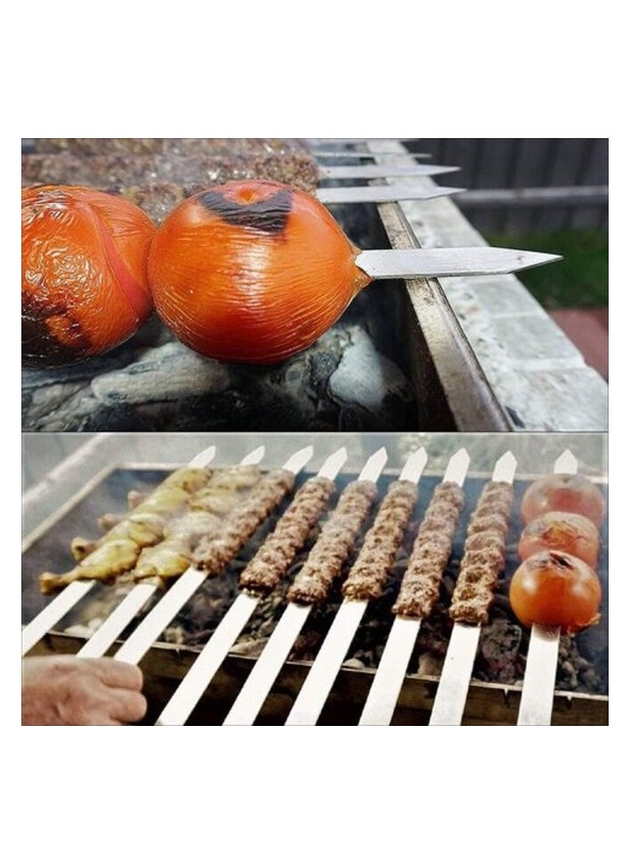 Atraux 6 Pcs Long BBQ Skewers Set, Stainless Steel Turkish Skewers With Wooden Handle