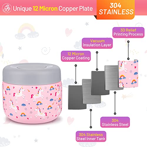 Charcy 9oz Kids Stainless Steel Insulated Food Jar, Wide Mouth Leak-Proof Soup Thermo, Container Set for 8h Hot and 6h Cold - Pink Pony - Image 2