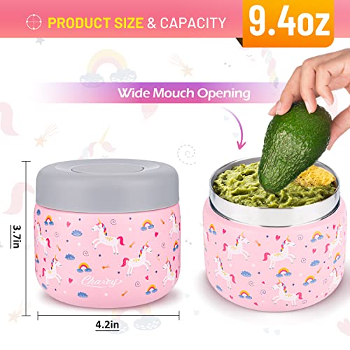 Charcy 9oz Kids Stainless Steel Insulated Food Jar, Wide Mouth Leak-Proof Soup Thermo, Container Set for 8h Hot and 6h Cold - Pink Pony - Image 3