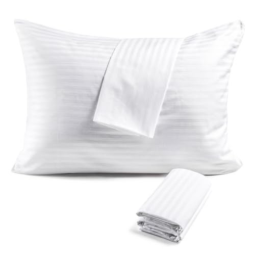 FAUNNA 600TC 100% Cotton Pillow Protectors, Standard Size (20x26), 4 Pack, Oeko-TEX Certified, Hotel Grade Pillow Cover with Silent Zipper, Zip Up Pillow Cases, White - Image 1
