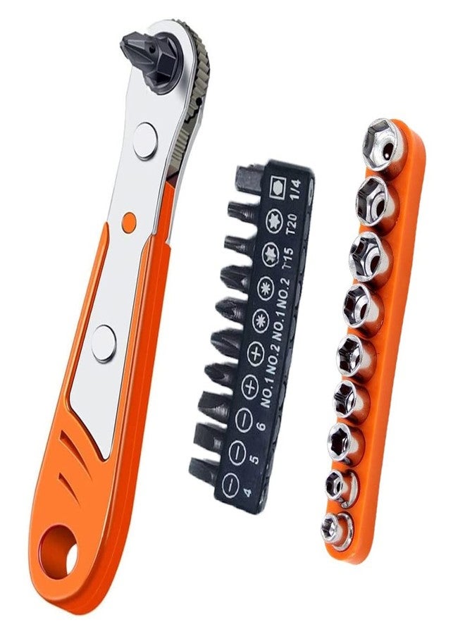 TorSor Right Angle Screwdriver Bit Set 1/4 Inch Drive Mini Ratchet Socket Wrench Set Pocket Handle 20 Piece 90 Degree Low Profile Offset Ratcheting Wrench Driver for Small Spaces Tight Spots EDC Tool - Image 1