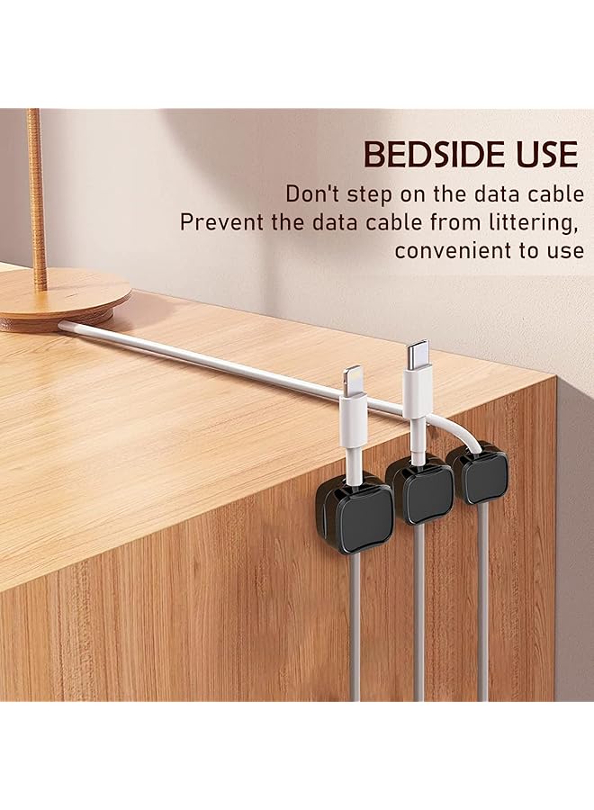 إيروريكس مجموعة من 4 مشابك كابل مغناطيسية لطاولة جانبية ومشبك كابل الهاتف المحمول ومنظم كابلات ذاتي اللصق للمكتب المنزلي وكابل شحن الهاتف المحمول وكابل شحن السيارة وتنظيمه للاستخدام باللون الأسود - Image 3