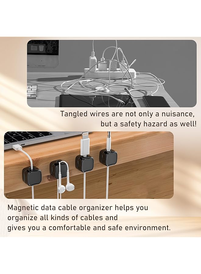 إيروريكس مجموعة من 4 مشابك كابل مغناطيسية لطاولة جانبية ومشبك كابل الهاتف المحمول ومنظم كابلات ذاتي اللصق للمكتب المنزلي وكابل شحن الهاتف المحمول وكابل شحن السيارة وتنظيمه للاستخدام باللون الأسود - Image 4