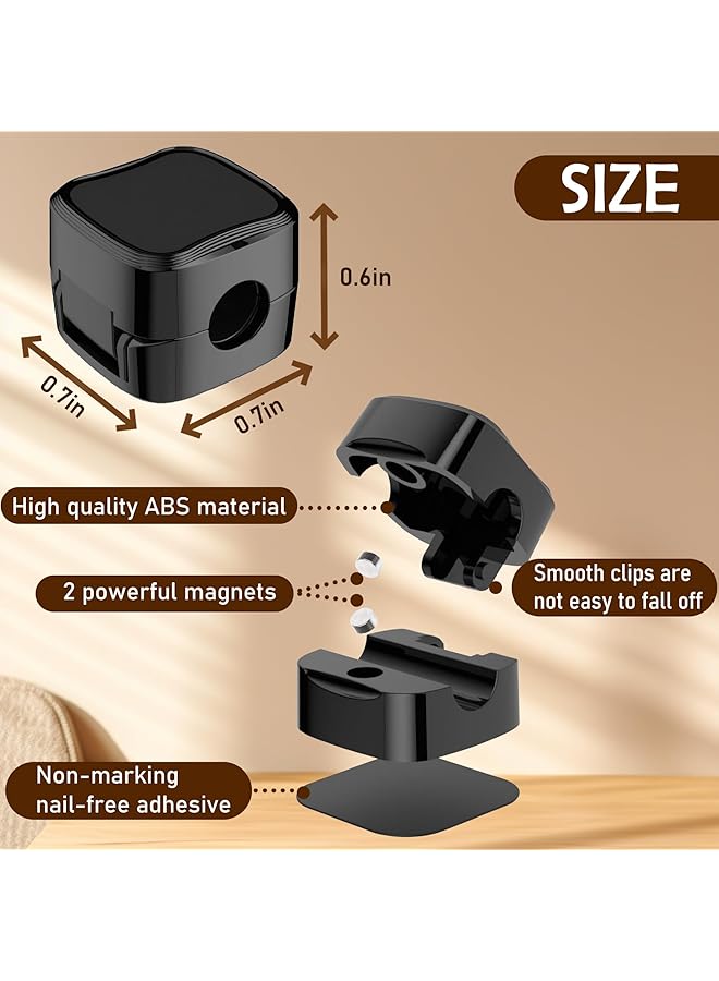 إيروريكس مجموعة من 4 مشابك كابل مغناطيسية لطاولة جانبية ومشبك كابل الهاتف المحمول ومنظم كابلات ذاتي اللصق للمكتب المنزلي وكابل شحن الهاتف المحمول وكابل شحن السيارة وتنظيمه للاستخدام باللون الأسود - Image 2