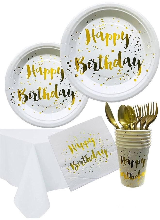 61 Pcs White and Gold Happy Birthday Plates Cups Tissue Spoon Fork Table Cloth Disposable Tableware for Kids, Adults Birthday Decorations – Kid’s Party Tableware Serves Up to 10 Guests - pzsku/ZB35E67B8877ECDB87770Z/45/_/1720080641/5956169a-1c6c-4cf8-8d1b-212b75258d61