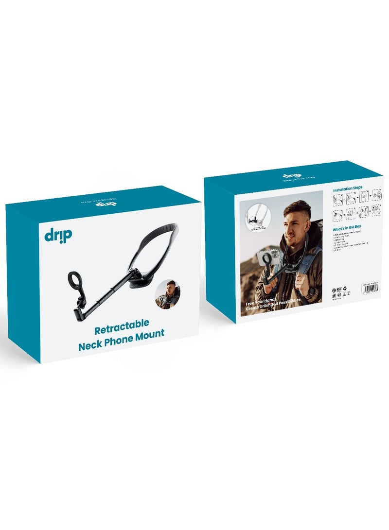 DRIP Retractable Neck Phone Mount – Adjustable Hands-Free Holder with Extendable Arm, 360° Rotation, Ergonomic Fit – Black - Image 3