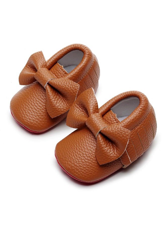 Bebila Double Bow Fringe Baby Moccasins - Soft Sole Baby Shoes Girls Toddler Crib Flats, Brown, 0-3 Months Toddler - Image 4