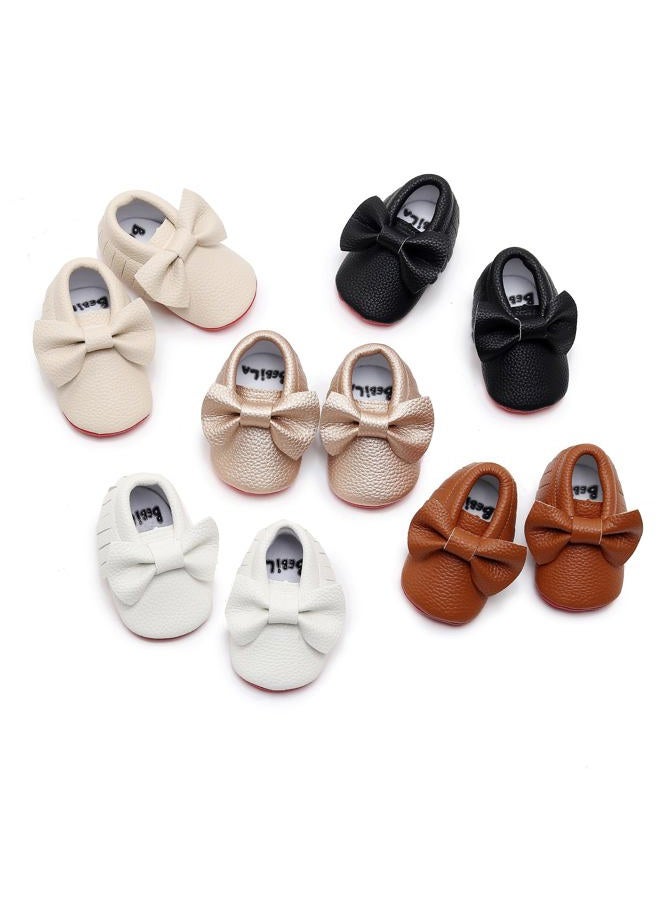 Bebila Double Bow Fringe Baby Moccasins - Soft Sole Baby Shoes Girls Toddler Crib Flats, Brown, 0-3 Months Toddler - Image 5