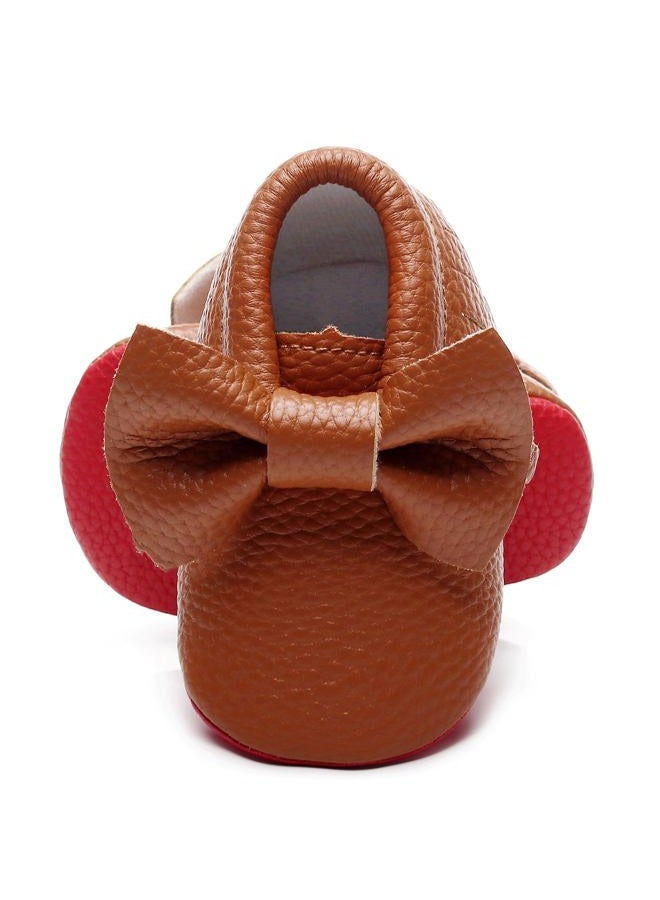 Bebila Double Bow Fringe Baby Moccasins - Soft Sole Baby Shoes Girls Toddler Crib Flats, Brown, 0-3 Months Toddler - Image 3