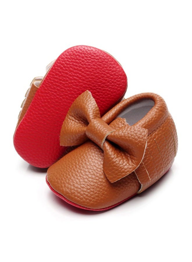 Bebila Double Bow Fringe Baby Moccasins - Soft Sole Baby Shoes Girls Toddler Crib Flats, Brown, 0-3 Months Toddler - Image 2