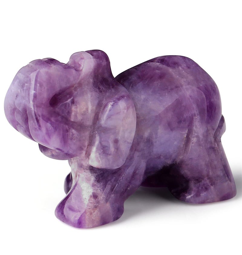 2 Amethyst Elephant Decor Natural Healing Crystal Stones Polished HandCarved Gemstone Big Cute Hippie Sculpture Statue Figurines Energy Purple Home Room Office Desk Decoration Gifts for Women Men