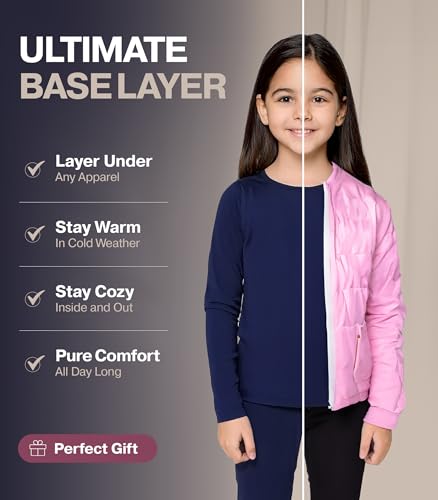 Thermajane Thermal Underwear for Kids Long Johns, Girls Thermal Underwear Set, Base Layer Kids Long Underwear (Black, X-Large) - Image 3