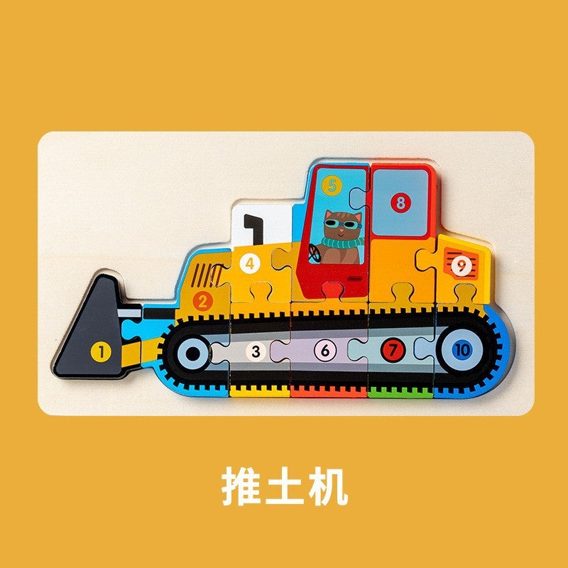 Wooden 3D Three-Dimensional Buckle Figure Three-Dimensional Jigsaw Puzzle Kindergarten Early Education Animal Digital Traffic Jigsaw Puzzle Toy - Image 1