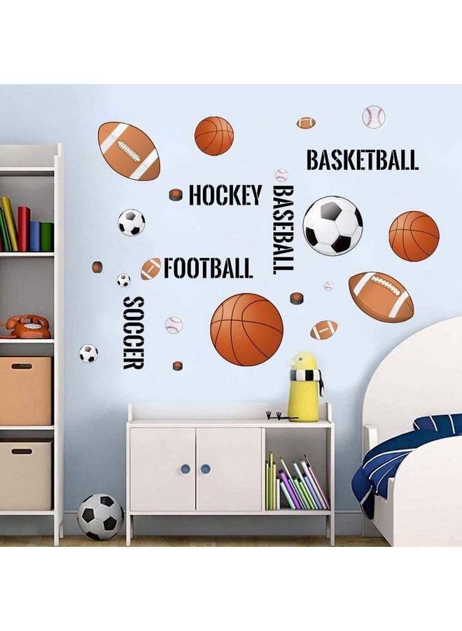 Supzone Sport Balls Wall Stickers Boys Wall Decals Basketball Soccer Baseball Football Hockey Wall Decor Boys Playroom Bedroom Classroom Living Room - Image 1