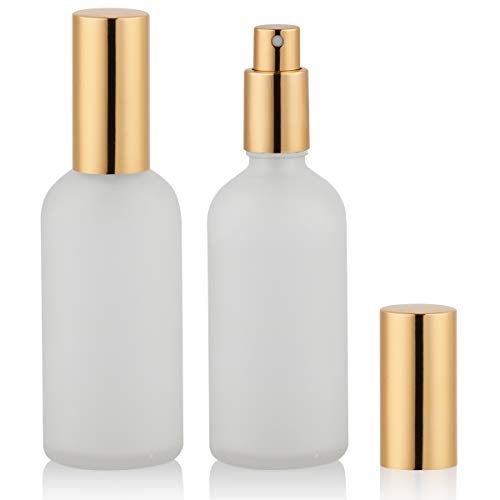 Hydior Glass Spray Bottle 3.4oz, Empty Frosted Perfume Atomizer, Fine Mist Spray,Gold Sprayer (2 PACK) - Image 1