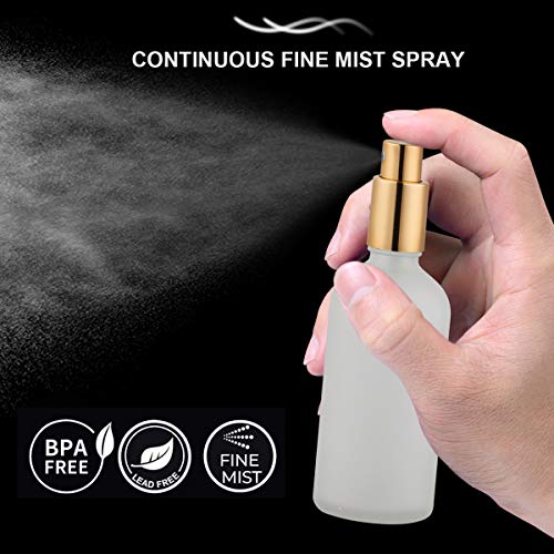 Hydior Glass Spray Bottle 3.4oz, Empty Frosted Perfume Atomizer, Fine Mist Spray,Gold Sprayer (2 PACK) - Image 2