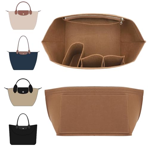 Doxo Purse Organizer Insert Compatible with Longchamp Le Pliage Large and More, Bag Organizer Insert with Cup Holder, 8 Compartments(Gold Brown,L) - Image 1