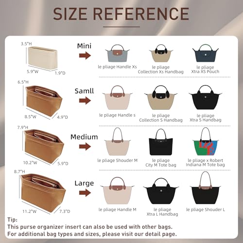 Doxo Purse Organizer Insert Compatible with Longchamp Le Pliage Large and More, Bag Organizer Insert with Cup Holder, 8 Compartments(Gold Brown,L) - Image 2