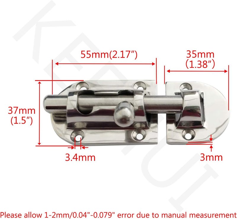 keehui Marine 316 Stainless Steel Heavy Duty 3-5/8 Inch Locker Latch Slide Barrel Bolt for Marine Boat Window/Door/Hatch/Cabinet - Image 2