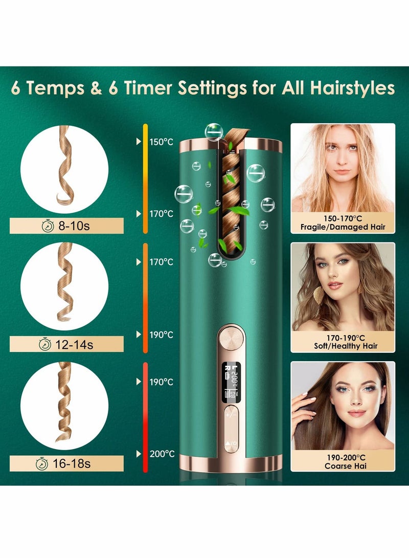NIBEMINENT Cordless Hair Curler, Automatic Curling Iron 6 Adjustable Temperature & Timer 5200mAh Rechargeable LCD Display Rotating PTC Ceramic Wand Wavers for Long Short Home Travel  - Image 4