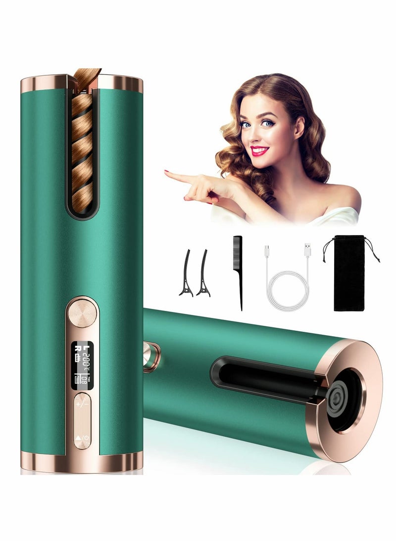 NIBEMINENT Cordless Hair Curler, Automatic Curling Iron 6 Adjustable Temperature & Timer 5200mAh Rechargeable LCD Display Rotating PTC Ceramic Wand Wavers for Long Short Home Travel  - Image 1