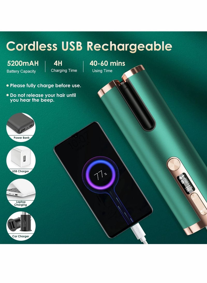 NIBEMINENT Cordless Hair Curler, Automatic Curling Iron 6 Adjustable Temperature & Timer 5200mAh Rechargeable LCD Display Rotating PTC Ceramic Wand Wavers for Long Short Home Travel  - Image 5