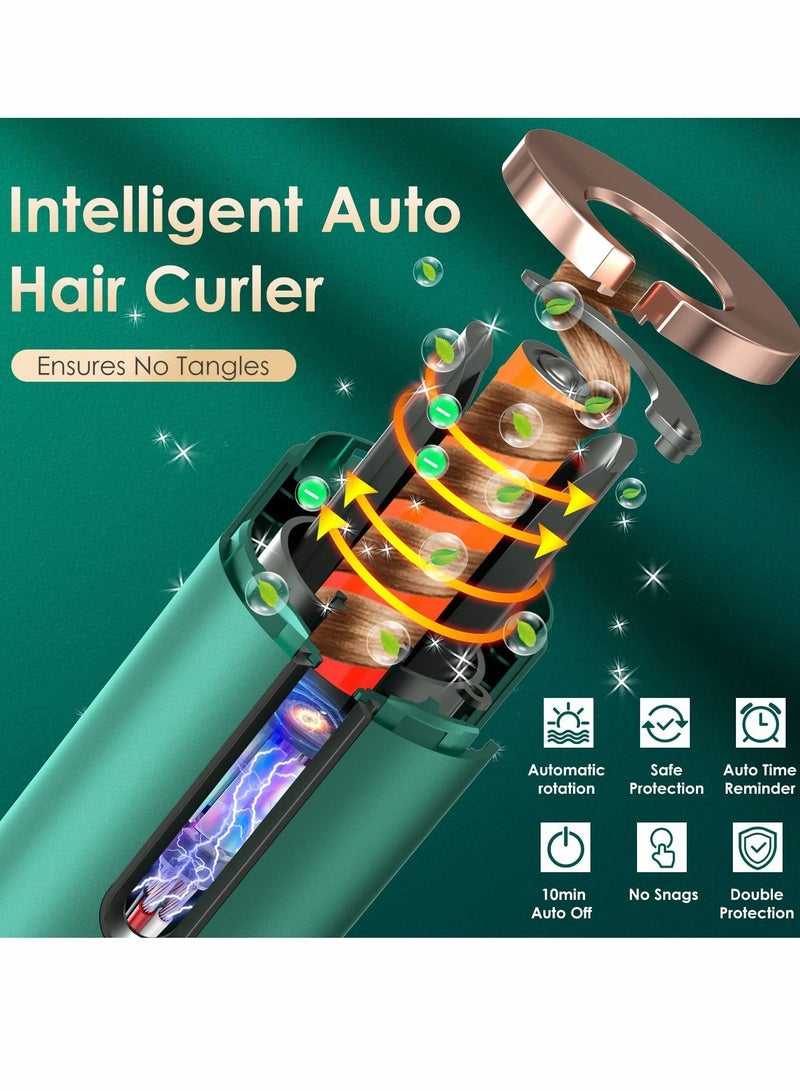 NIBEMINENT Cordless Hair Curler, Automatic Curling Iron 6 Adjustable Temperature & Timer 5200mAh Rechargeable LCD Display Rotating PTC Ceramic Wand Wavers for Long Short Home Travel  - Image 2
