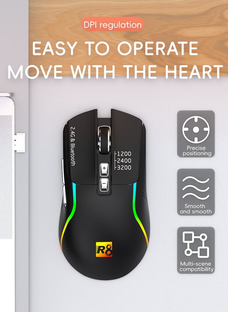 أر8 ماوس لاسلكي USB، ماوس بصري مريح، 3600 نقطة في البوصة، 5 أزرار قابلة للبرمجة، عمر بطارية طويل، متوافق مع أجهزة الكمبيوتر الشخصية / ماك، محمول للمكتب "يأتي مع بطاريتين" أسود - Image 2